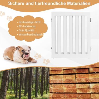 Захисний бар'єр для собак COSTWAY 60см, дерев'яний, дитячий, розкладний, для сходи, білий (5 панелей)