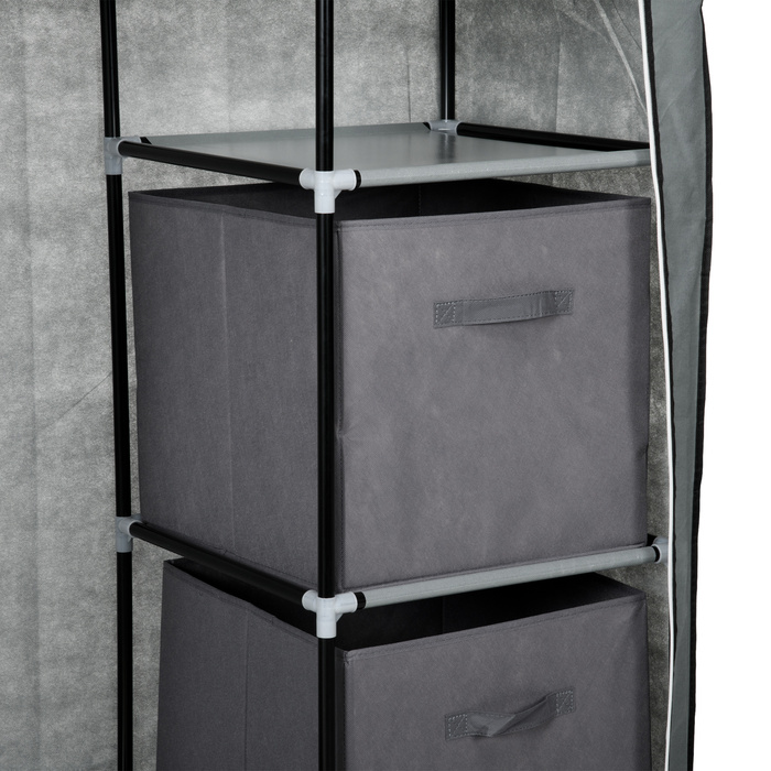 HOMCOM Fabric Wardrobe Folding Closet with Drawers and Clothes Rail Dark Grey with Zippered Non-Woven Fabric for Space-Saving Storage