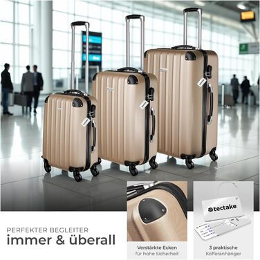 Набір валіз Tectake (M-L-XL) з ваговою та ідентифікатором, ABS, телескопічна ручка, Champagner