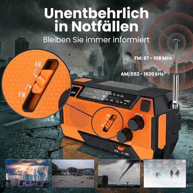 Радіо Extralink Kurbelradio: аварійне радіо з сонячною панеллю та ручкою, акумулятор 4000 mAh, FM/AM, LED ліхтарик, SOS сигнал. Для блекауту, кемпінгу та відпочинку на природі