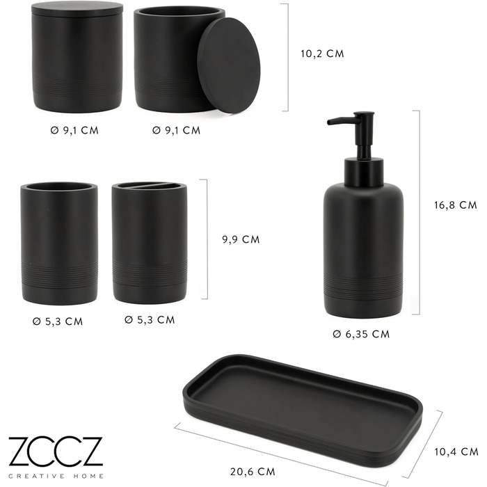 Набір аксесуарів для ванної кімнати ZCCZ 6 предметів – органайзер для ванної з тримачем для зубних щіток, дозатором мила, поличкою для косметики та 2 тримачами для ватних паличок – Сучасна чорно-матова декор для ванної кімнати