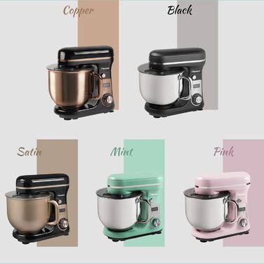 Кухонна машина Bestron Super Silent (65db) 4-в-1 з DC-двигуном, 6 л чаша, гак для тіста, вінчик, лопатка, 6 швидкостей + Pulse, м'ятний колір