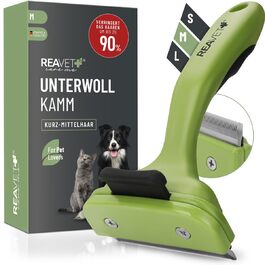 Гребінець для вичісування підшерстка ReaVET для собак та котів з короткою шерстю, середніх порід. Видаляє підшерсток, доглядає за верхнім шаром шерсті, з функцією самоочищення. Ідеально для сезонного линяння.