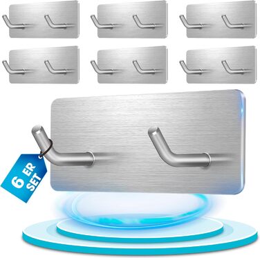 Самоклеючі гачки Haken - набір 6 шт. з нержавіючої сталі 304, без свердління, для ванної, кухні та вітальні