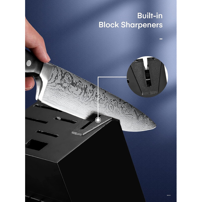 D.Perlla Self-Sharpening Knife Block Set - 14 Piece Stainless Steel Knife Set with Plastic Handle & Wood Block - Professional Kitchen Knife Set