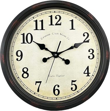 DIYZON Round Classic Wall Clock, Silent Non-Ticking, 40 cm High-Quality Quartz Vintage Clock, Large Number Retro Decorative Clock, Battery-Powered, Easy to Read for Home, Kitchen, Dining Room