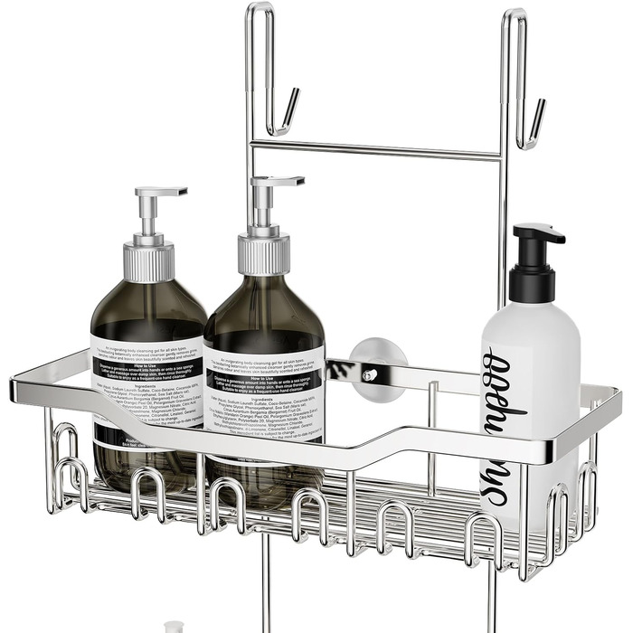 ZUIMENG Shower Shelf, 3 Tier Shower Caddy, No Drilling Shower Shelf, Bathroom Shelf Shower Basket Hanging, Shampoo Holder Shower Hanging Shelf for Glass Door Shower Wall with Soap Dish and Hooks (Silver)