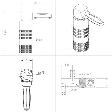 Комплект кутових бананових роз'ємів Poppstar High End (12 шт), 24K золоте напилення, для кабелів до 6 мм², червоні та чорні