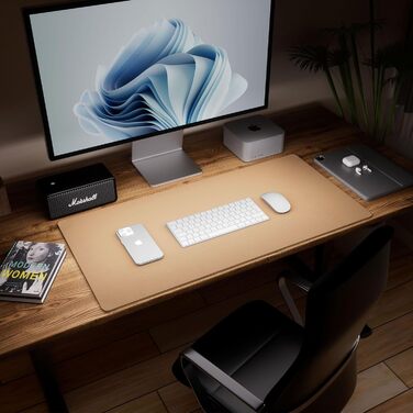 Підкладка для столу Aothia з натурального корку та PU-шкіри, 65x35 см, Khaki. Захист столу, підставка для миші, легко чиститься, водонепроникна.