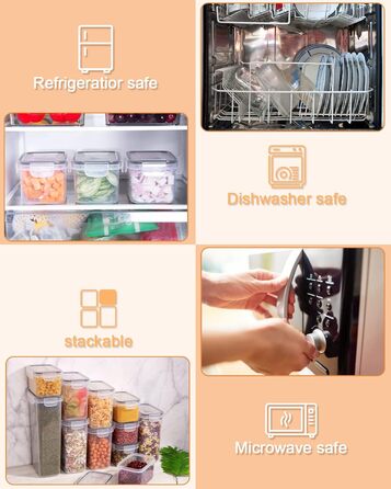 Набір контейнерів для зберігання продуктів 25 елементів (9x0.8L + 6x1.4L + 5x2L + 5x2.8L), герметичні, з кришкою, для кухні, органайзер, пластик, для спагеті, борошна, мюслі, кукурудзяних пластівців