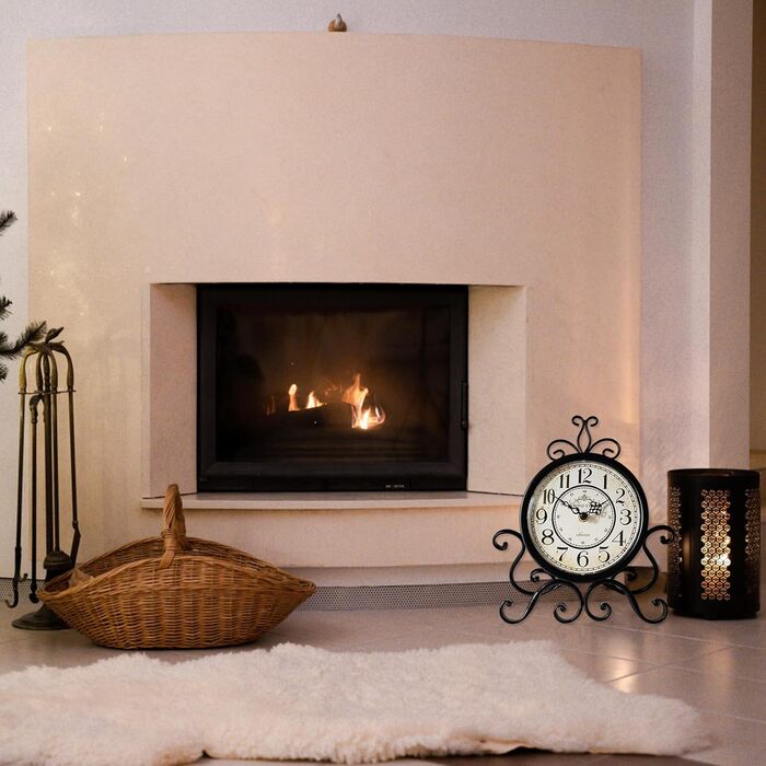 HZDHCLH Retro Silent Roman Table Clock for Living Room Bedroom Office Art Desk Clock (Pure Black)