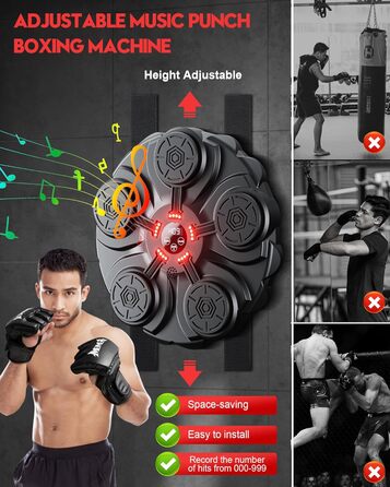 Adult Music Boxing Machine - LED Light Box Wall with Music Box, Boxing Gloves, Bluetooth Music Machine, 9 Adjustable Speeds for Kids