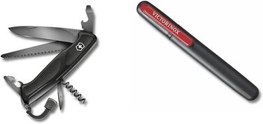 Victorinox Swiss Army Knife Ranger Grip 55 Onyx Black (12 Functions, Locking Blade, Wood Saw), black, 130mm Bundle with Knife Sharpener
