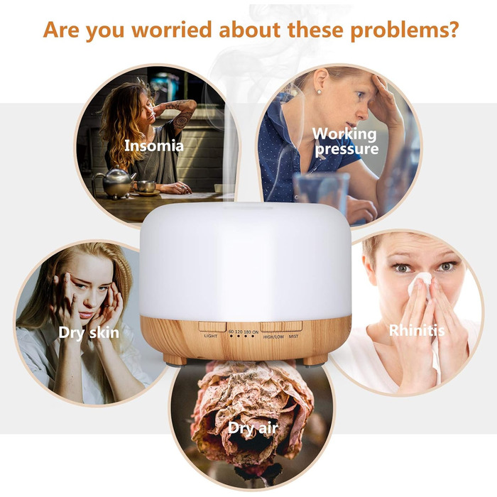 Аромадифузор Hianjoo Aroma 450 мл з таймером, ультразвуковий, 7 кольорів LED, з пультом ДУ, для спа/офісу/йоги, дерев'яний