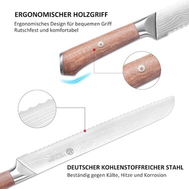 Ніж кухарський YOTSUBA Damastmesser, 20 см, сталь, професійний, універсальний, ергономічна ручка