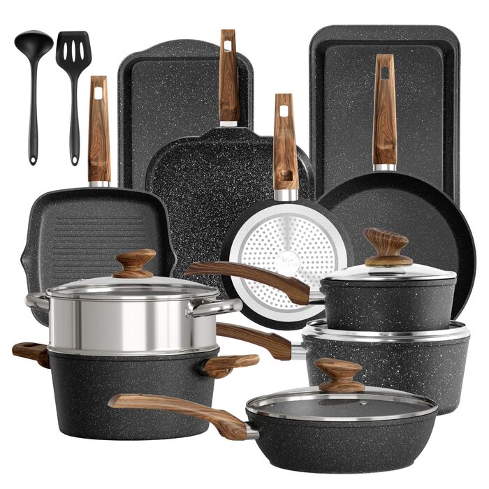 Набір посуду Kitchen Academy 17 предметів з антипригарним покриттям, для індукційних плит, гранітне покриття, чорний колір