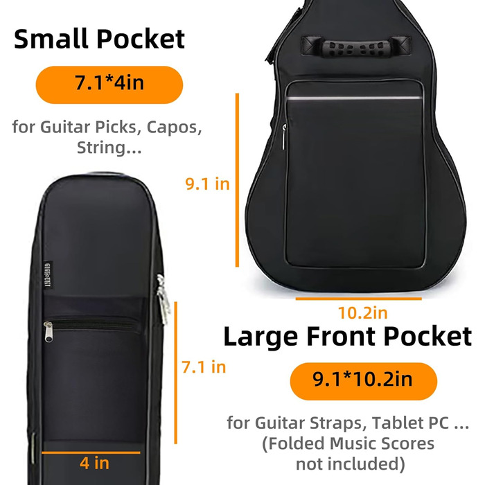 Чохол для акустичної гітари GIGKOUKI, 0.9 см товщина підкладки, для гітар 39-41 дюймів, водонепроникний, з регульованим плечовим ременем