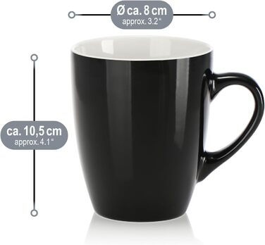 Набір керамічних чашок Com-Four® 6 шт. - 350 мл, для кави та гарячих/холодних напоїв, сучасний дизайн, блакитно-зелено-сірий колір, 6 шт. (чорний/білий)