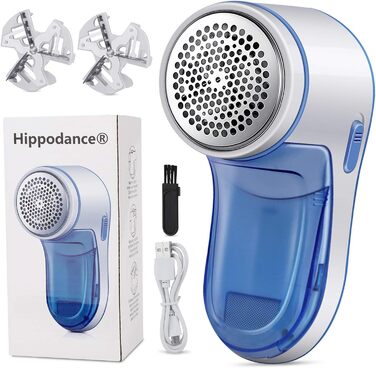 Електричний видальник ворсу Hippodance - USB, 2 змінні леза, для одягу, білий/блакитний