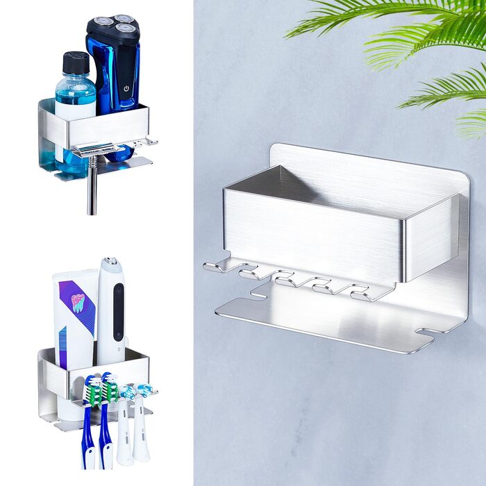 Тримач для зубних щіток настінний, для електричної зубної щітки, органайзер для насадок, срібний, без свердління