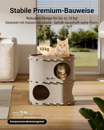 Кігтечка-будиночок для котів DownyPaws з фетру, 2-ярусна, 50 x 33 x 50 см, бежева