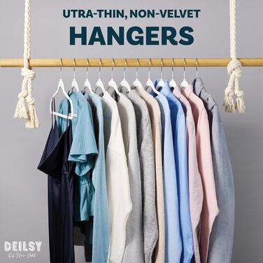Плечики для одягу DEILSY пластикові, білі (50 шт) - міцні, тонкі, для сорочок та штанів