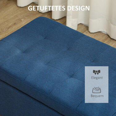 HOMCOM Storage Bench, Ottoman, Entryway Bench with Button Tufting, 125.1 cm x 48.9 cm x 41.3 cm, Blue