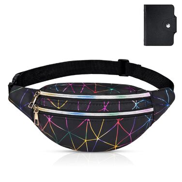 Спортивна поясна сумка Flintronic з підсвічуванням, чорна. Водостійка, з відділенням для карт, для подорожей, хайкінгу, велосипеду та активного відпочинку.