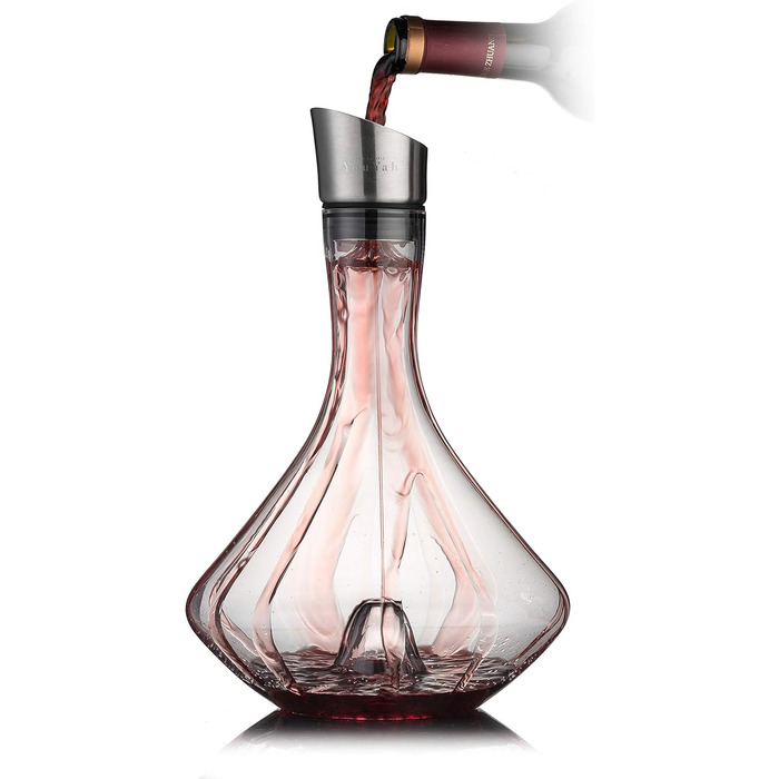 NEU PACIFIC YOUYAH YouYah Decanter Set, Red Wine Carafe with Integrated Aerator, Wine Aerator, Wine Gift, Stainless Steel Spout Lid, Filter, 100% Hand-Blown Lead-Free Crystal Glass
