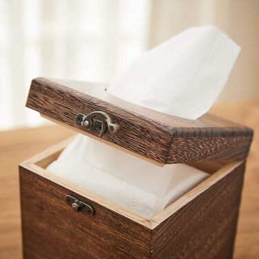 SINOBEST Wooden Tissue Box, Decorative, Square, Napkin Holder for Bathroom and Home Decor