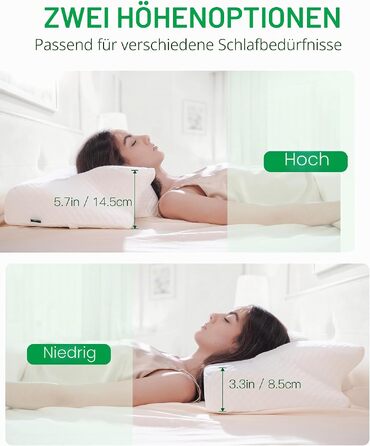 Подушка для шиї та плечей 2 в 1 з ефектом пам'яті Memory Foam, біла (70x40x8.5/14 см)