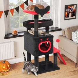 Кігтеточка YITAHOME Готичний XL, 160 см, з 4 колонами з сизалю, 1 дощечкою для шліфування, гамаком, 2 кулями-мавпами, платформами-ліжками, для шліфування, чорна (40 x 48 x 111 см)