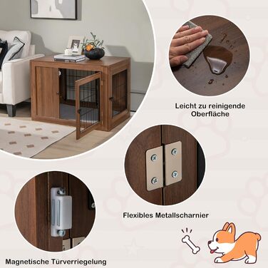 Клітка для собак та котів COSTWAY з килимком та столиком, 92x59x66,5 см, коричнева