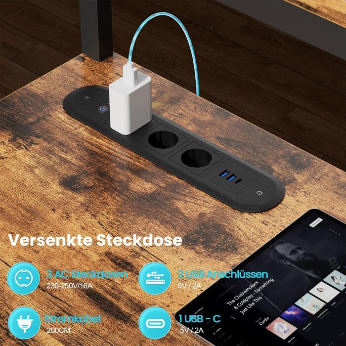 Ігровий стіл кутовий 150x100 см з 3 розетками та 2 USB, зворотний, з LED підсвіткою, з ящиками та підставкою для монітора. Колір: коричневий.