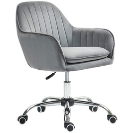 HOMCOM Adjustable Height Desk Chair Swivel Office Chair Rotating Home Office Chair with Back and Armrests Velvet-Look Vanity Chair for Study Room, Grey | Aosom