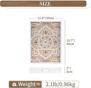 Hanobe Rectangular Wooden Tray Decor Serving Tray: Boho Decor Tray Flowers Wood Tray with Handle White Small Candle Trays Farmhouse Candle Tray for Coffee Table Tealight Kitchen Table