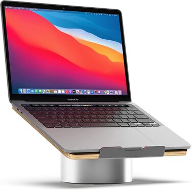 Підставка для ноутбука HumanCentric на стіл, сіра, алюміній, сумісна з MacBook, ергономічна, чорний горіх, дерево