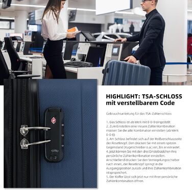 BEIBYE TSA Lock 2080 Twin Roller 3-Piece Travel Suitcase Set, Luggage Set, Trolley, Trolleys, Hard Shell (Dark Blue)