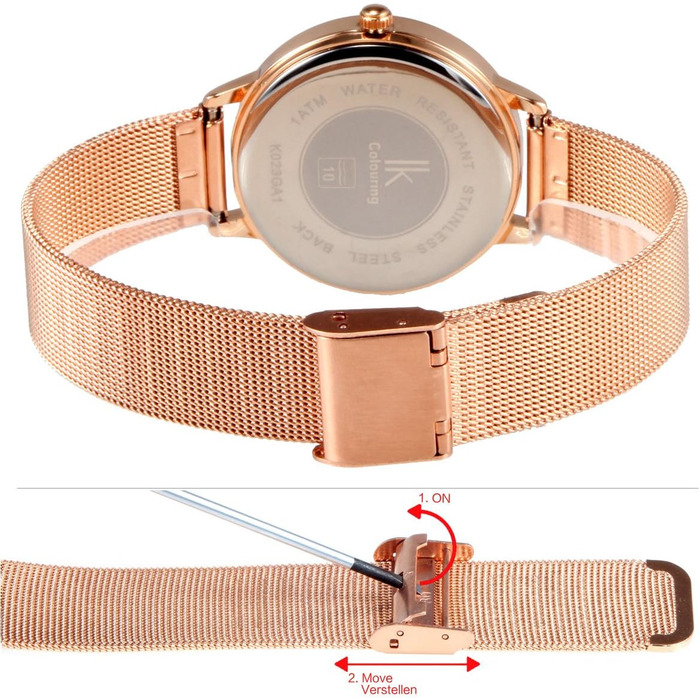 Жіночий годинник Alienwork IK Minimalist, ультратонкий, сітчасте браслет (рожеве золото/сірий/рожеве золоте сітчасте браслет)