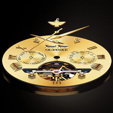 Чоловічий годинник OLEVS Automatik Skeleton з автопідзаводом: механічний годинник з люксовим дизайном, сапфіровим склом, вологостійкий, з браслетом з вольфрамової сталі (3186 Goldene)