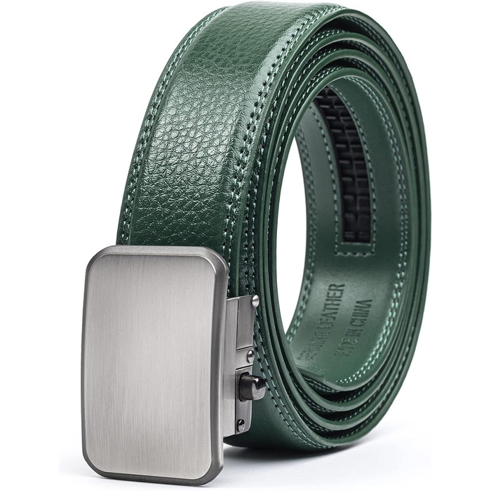 Чоловічий шкіряний ремінь Joseph Elliott з регулюванням на пряжці, колір хакі, з пряжкою з брашованої сталі