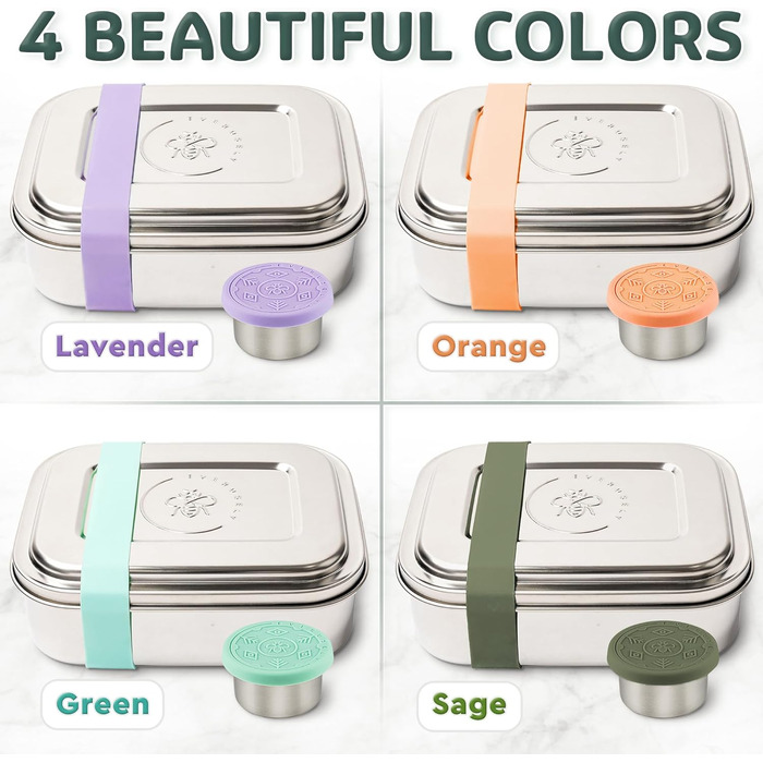 Everusely Ланчбокс Bento Box 0,8 л з нержавіючої сталі з контейнером для спецій та органайзером для перекусів (3 відділення)