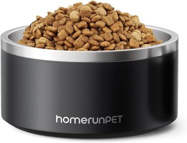 Нержавійна миска для собак HomeRunPet, 1 л з неслизьким дном, подвійні стінки, ізольована, для маленьких, середніх та великих собак, чорна
