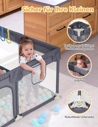 Манеж для дітей Dripex 120x180 см, сірий, з дихаючою сіткою, 300D Оксфорд, безпечний ігровий майданчик