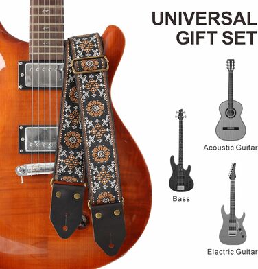 Гітарний ремінь Nefelibata з вишивкою 'Жовта Квітка' – бавовна, Crazy Horse шкіра, для бас-гітари, електро- та акустичної гітари, подарунок для дітей та гітаристів, стиль ретро E#