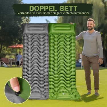 Self-Inflating Camping Mat with Integrated Support Belt - Durable & Moisture-Resistant Travel Pad for Camping, Indoor/Outdoor Use, Hiking (196x130x9cm)