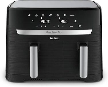 Tefal EY9018 Dual Easy Fry Double Chamber Air Fryer | 5.2/3.1 L Capacity | two independent drawers | 7 automatic programs | energy-saving | Black Dual 8.3L Black