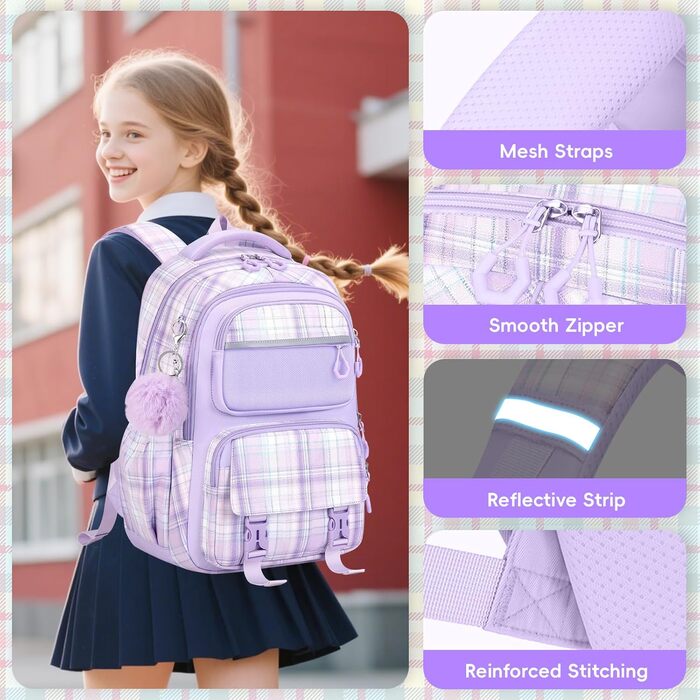 Дитячий рюкзак Tanou для дівчаток, шкільний, ергономічний, великий, модний, в ліловому кольорі
