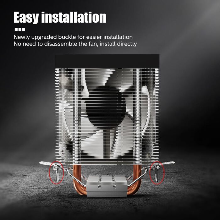 Охолоджувач CPU TZMRIT KF200 з 2 тепловими трубами, RGB LED, чорний, 9 см, 2200 RPM, для LGA115X/1200/17XX/1366, FM1/FM2/AM2/AM3/AM4/AM5