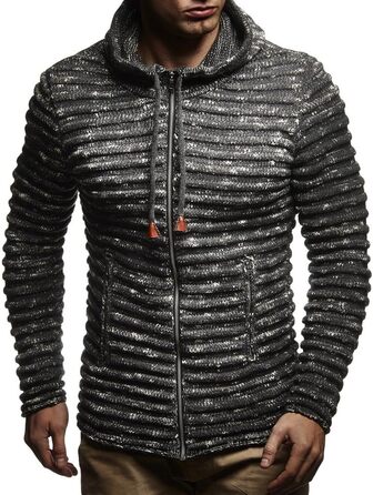 Чоловіча в'язана куртка Leif Nelson з капюшоном та блискавкою - чоловічий кардиган з трикотажного полотна для зими, бавовна, M, антрацит